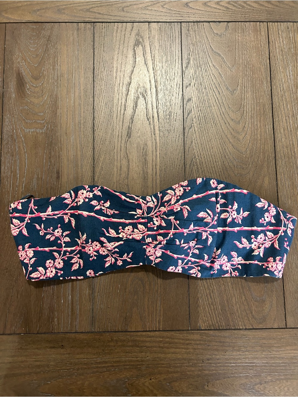 Free People Navy Strapless Bandeau with Pink Floral Print